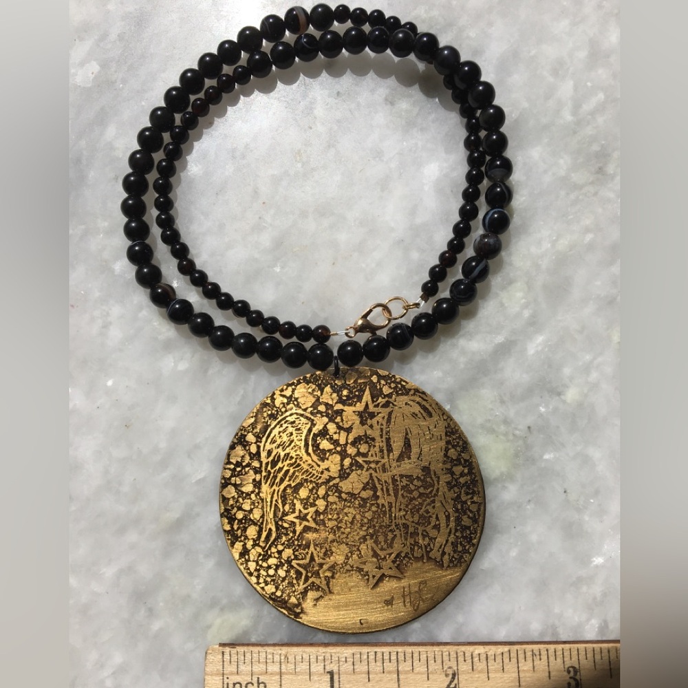 Peace Necklace | Handcrafted with black onyx and black agate beaded 18” necklace - Picture 14 of 15